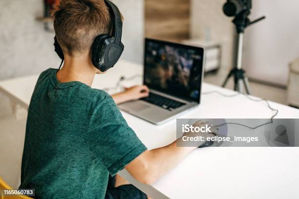 Kid Recording His Gameplay For Vlog Stock Photo - Download Image Now - Child, Video Game, Teenager