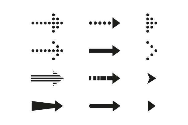 illustrations, cliparts, dessins animés et icônes de collection de vecteur de flèches noires sur le fond blanc. - chrome abstract shape form