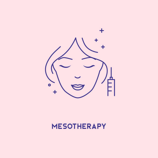 gesicht mesotherapie linie symbol. hyaluronsäure gesichtsinjektion, vektor-banner-design-vorlage. weibliche verjüngende mesotherapie. - face lift illustrations stock-grafiken, -clipart, -cartoons und -symbole