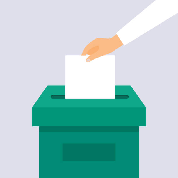 手は投票箱に投票用紙を置きます。選挙の概念。 - choice questionnaire decisions voting点のイラスト素材／クリップアート素材／マンガ素材／アイコン素材