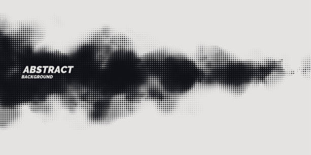 monochromedruck-raster, abstrakter vektor-halbtonhintergrund. schwarze und weiße textur von punkten. - raster punkte stock-grafiken, -clipart, -cartoons und -symbole