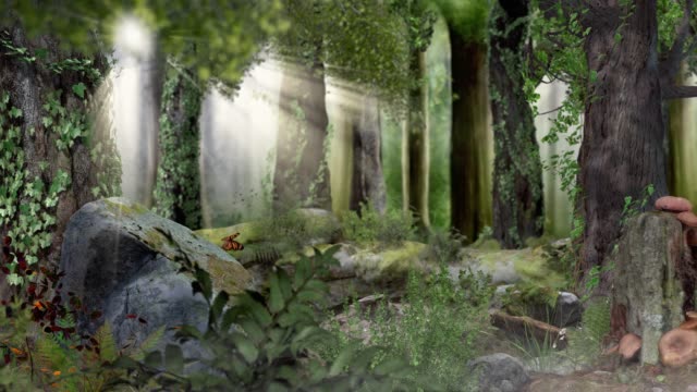 Magic fairytale forest with sunshine 4k