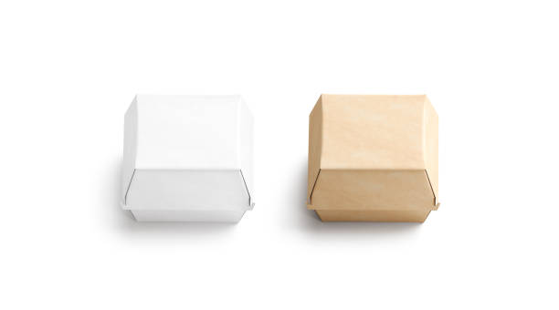 istock Blank craft and white burger box mockup set, isolated 1165077304