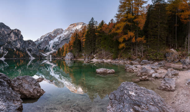 istock Peak reflection in calm water lago di Braies 1165077552