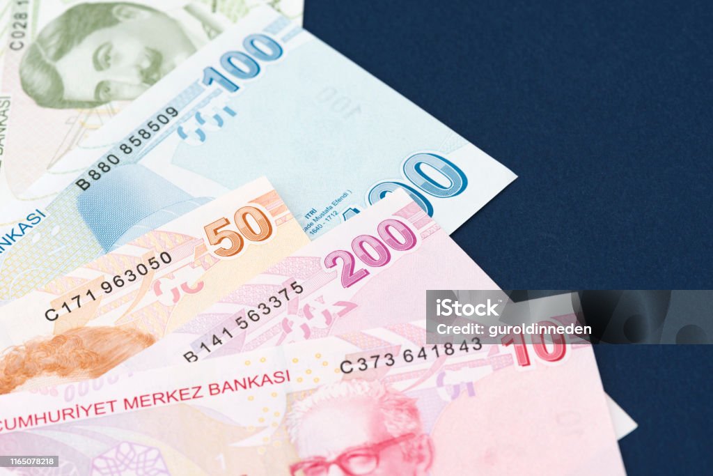 Turkish banknotes, Turkish Lira Numbers macro shot. Bank - Financial Building Stock Photo