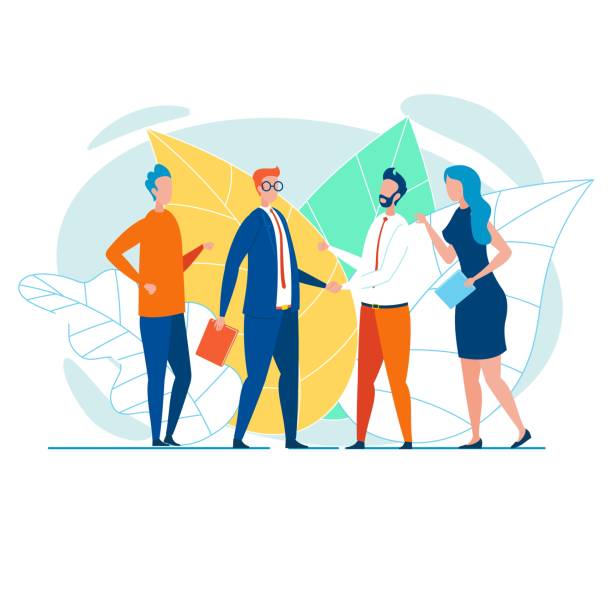 Business Teams Shaking Hands and Congratulating Business Teams Shaking Hands and Congratulating handshake illustrations stock illustrations