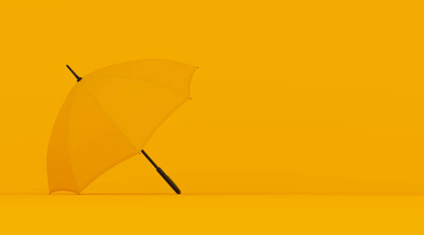 istock Mustard yellow open umbrella on yellow background, copy space, blend in concept, vertical billboard poster, 3d rendering, 3d illustration 1165081491