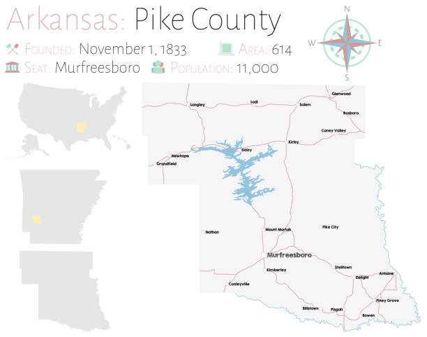 Map of Pike County in Arkansas Large and detailed map of Pike county in Arkansas, USA tennessee road sign stock illustrations