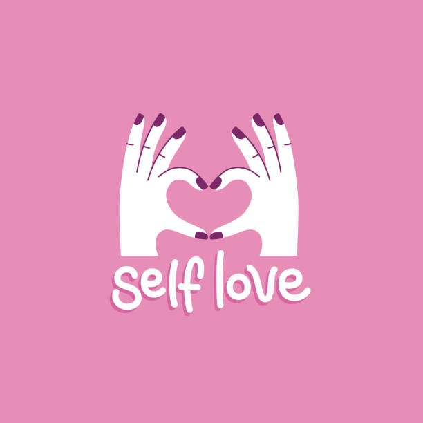 stockillustraties, clipart, cartoons en iconen met vector illustratie in eenvoudige stijl met hand-belettering zin self love - self love