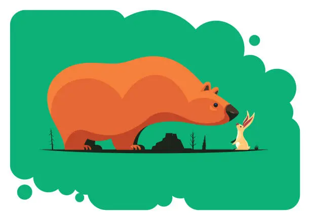 Vector illustration of bear meeting hare