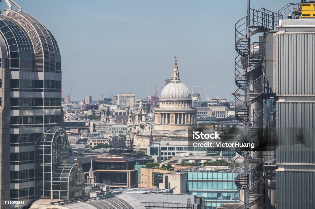 London cityscape with old and new buildings London cityscape with old and new buildings, including St Paul's Cathedral Architectural Dome Stock Photo