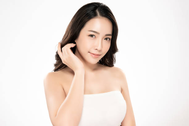 깨끗 한 신선한 피부를 가진 아름 다운 젊은 아시아 여자, - 2539 뉴스 사진 이미지