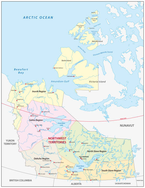 ilustrações de stock, clip art, desenhos animados e ícones de northwest territories political and administrative regions map canada - territories