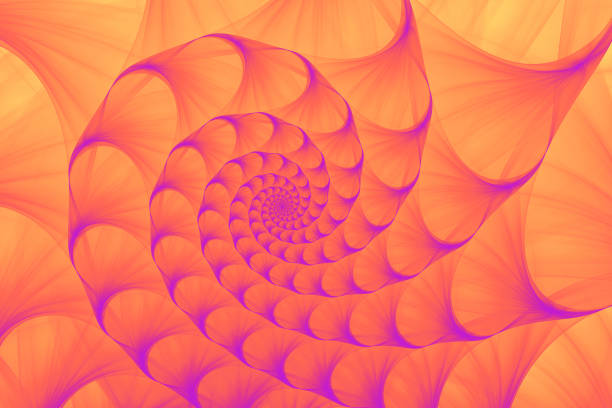 giallo corallo viola nautilus astratto astratto dorato spirale swirl fractal arancione viola modello sea shell sfondo - sea life centre foto e immagini stock