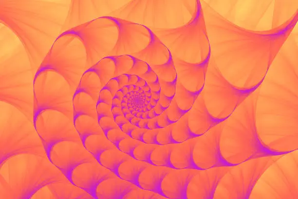 Photo of Yellow Coral Violet Nautilus Abstract Golden Spiral Swirl Fractal Orange Purple Pattern Sea Shell Background