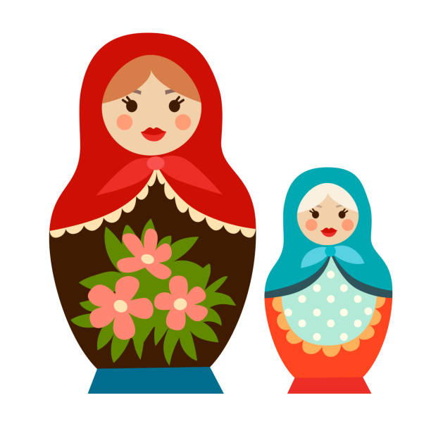 illustrations, cliparts, dessins animés et icônes de illustration de vecteur de poupée de matryoshka. symbole tradicional russe - wood toy babushka isolated on white