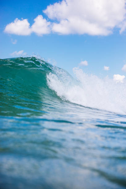 Breaking Waves and spray, white water and light reflecting on the surface of the moving water