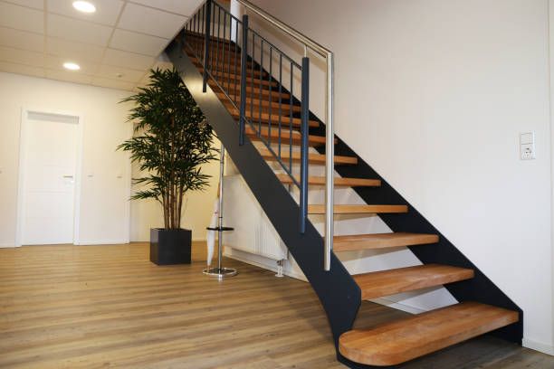 istock Modern new internal wooden staircase 1165108578