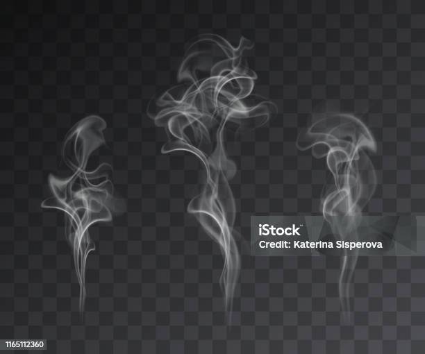 Vektor Uppsättning Realistiska Rökeffekter På Mörk Bakgrund-vektorgrafik och fler bilder på Rök