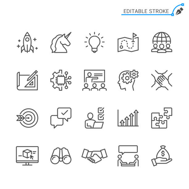 ilustrações de stock, clip art, desenhos animados e ícones de startup line icons. editable stroke. pixel perfect. - linha objeto manufaturado ilustrações