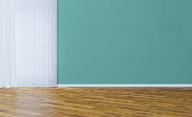 istock empty interior with birch walls and a large window. decorative vase with white branches. beige parquet made of natural wood. 1165115403