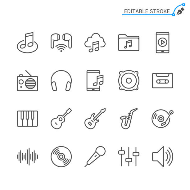 ilustrações de stock, clip art, desenhos animados e ícones de music line icons. editable stroke. pixel perfect. - ouvir musica