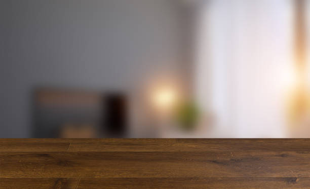 istock Empty interior with large window. Retro light bulb. The floor is of brown parquet.  3D rendering. wooden table. blurred background 1165115558