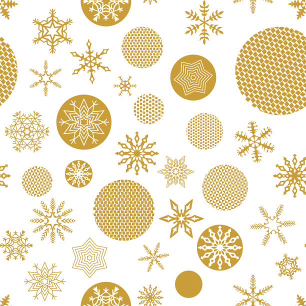 Christmas seamless pattern with trendy Golden snowflakes and faceted christmas tree balls on a white background. Simple geometric shapes retro design wallpaper, wrapping paper Christmas seamless pattern with trendy Golden snowflakes and faceted christmas tree balls on a white background. Simple geometric shapes retro design wallpaper, wrapping paper multiple christmas trees stock illustrations