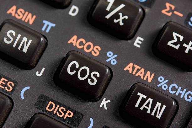 teclado de calculadora científica programable - cosinus fotografías e imágenes de stock