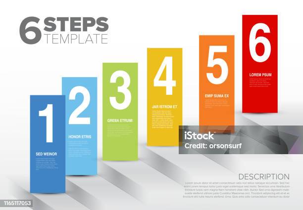 6 Steps Templete Vector Six Steps Template With Blocks And Numbers Stock Illustration ...