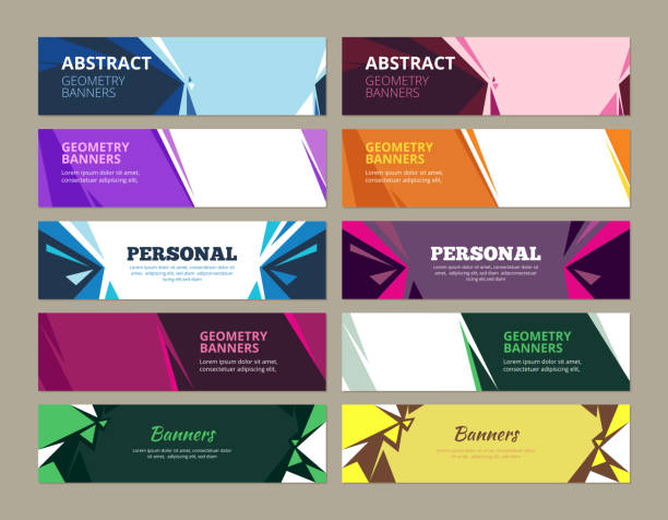Abstract banners. Geometric effects graphic templates vector forms for horizontal web colored banners with place for text Abstract banners. Geometric effects graphic templates vector forms for horizontal web colored banners with place for text. Illustration of banner and poster with geometric shape heading the ball stock illustrations
