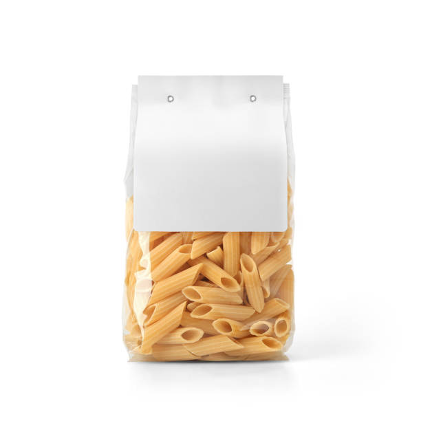 istock Transparent plastic pasta bag with paper label isolated on white background. 1165124743