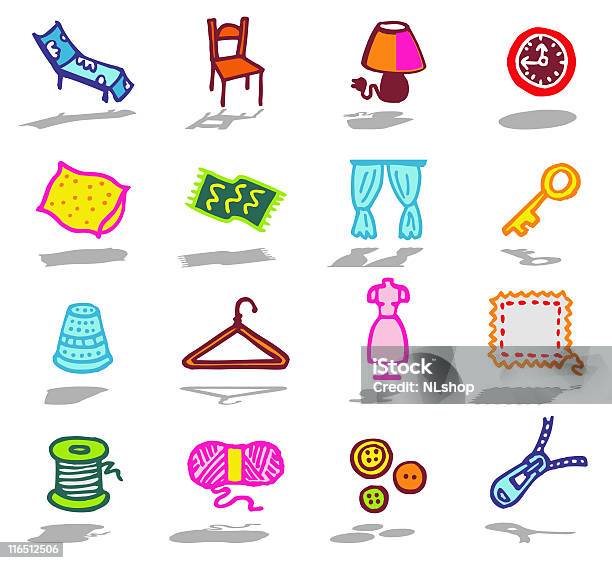 Household Theme Stock Illustration - Download Image Now - Ball Of Wool, Button - Sewing Item, Carpet - Decor