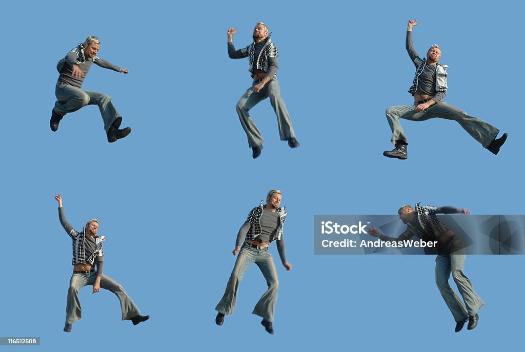 Montaż na człowieka, skoki w sześć różnych stanowiskach - Zbiór zdjęć royalty-free (Ludzka twarz)