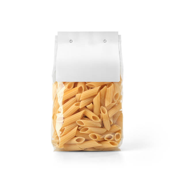 istock Transparent plastic pasta bag with paper label isolated on white background. 1165125422