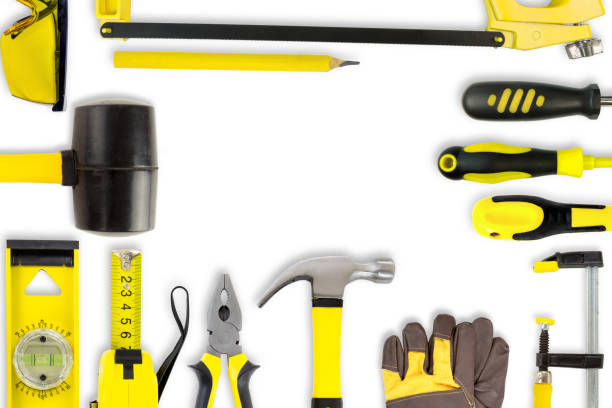istock Handyman tools collection frame on white background with place for text or copy space 1165125558