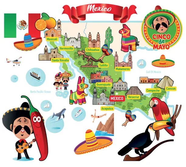 Vector illustration of Cartoon Map of Mexico