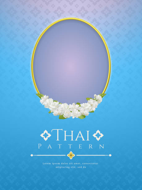 ilustraciones, imágenes clip art, dibujos animados e iconos de stock de fondo de plantilla para el día de la madre tailandia con la línea moderna patrón tailandés concepto tradicional y marco hermosa flor de jazmín - thailand