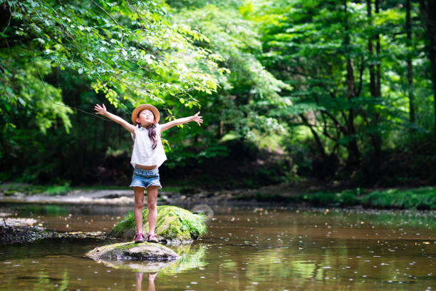 istock Girl playing in the river 1165131490