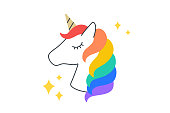 Unicorn. Fun Sticker. Colorful fun sticker - head unicorn