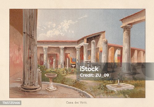 istock House of the Vettier, Pompeii, chromolithograph, published in 1896 1165135466