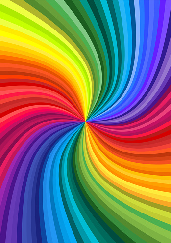 Background of vivid rainbow colored swirl twisting towards center. Paper A4 size Vector illustration