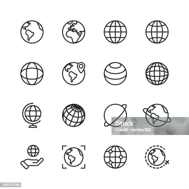 Icone Di Linee Di Globo E Comunicazione Tratto Modificabile Pixel Perfetto Per Dispositivi Mobili E Web Contiene Icone Come Globo Mappa Navigazione Business Globale Comunicazione Globale - Immagini vettoriali stock e altre immagini di Globo terrestre