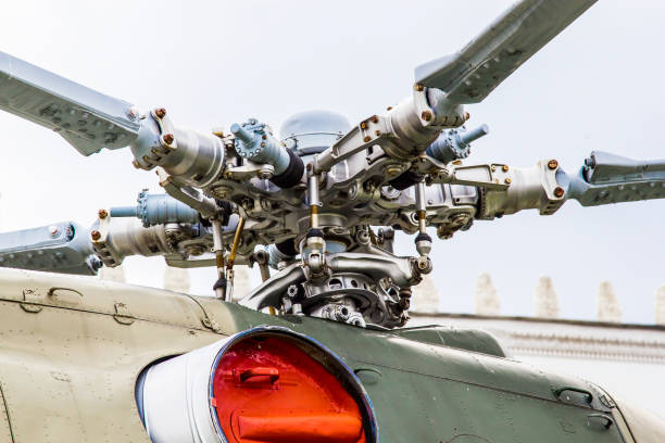 Military combat helicopter at the exhibition