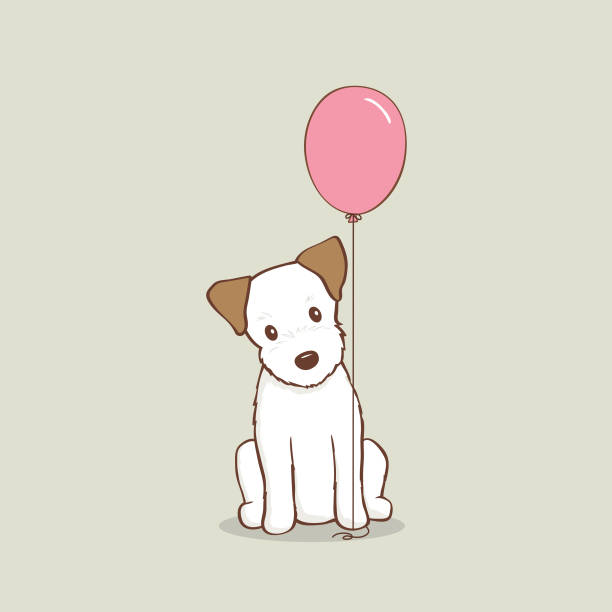 illustrations, cliparts, dessins animés et icônes de chiot de chien terrier de jack russell avec l'illustration rose de vecteur de ballon - dog cartoon animal vector