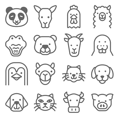 Animal Head Icon Set. Contains such Icons as Panda, Dog, Cat ,Pig and more. Expanded Stroke