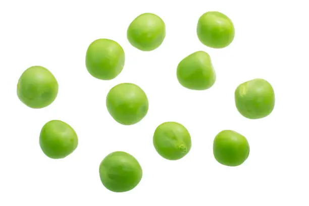 Pea seeds (Pisum sativum), fresh, isolated, top view