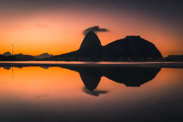 Botafogo Beach and Sugarloaf Mountain by Sunrise in Rio de Janeiro, Brazil.
