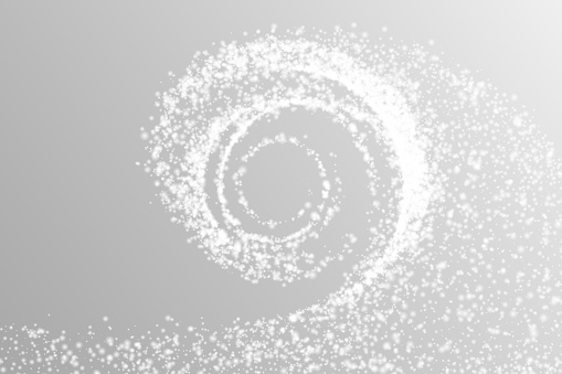 Winter sparkling glitter shine trail. Abstract light wave of white snow particles. Vector glittery twirl with shiny snowflakes