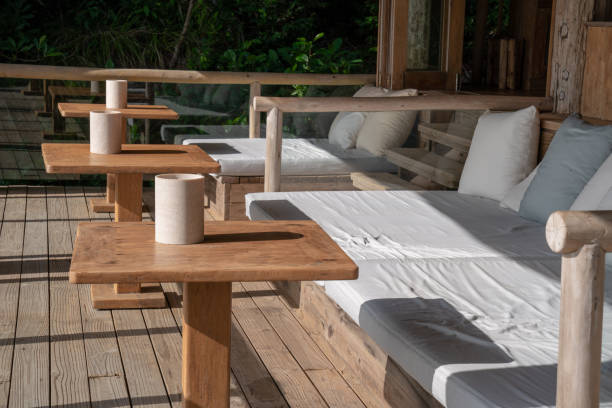 istock Cozy Asia modern deck bed and table apply with modern style that concern about comfortable and vintage eco-social system theme. 1165161529